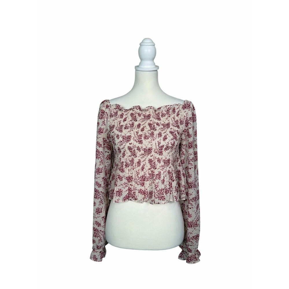 Beyond the Radar Floral Smocked Peasant Top Cottagecore Romantic Boho Cropped